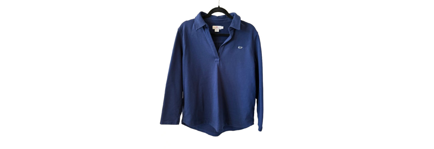 Vineyard Vines Sweatshirt V Neck Collar Navy - Large | Preowned