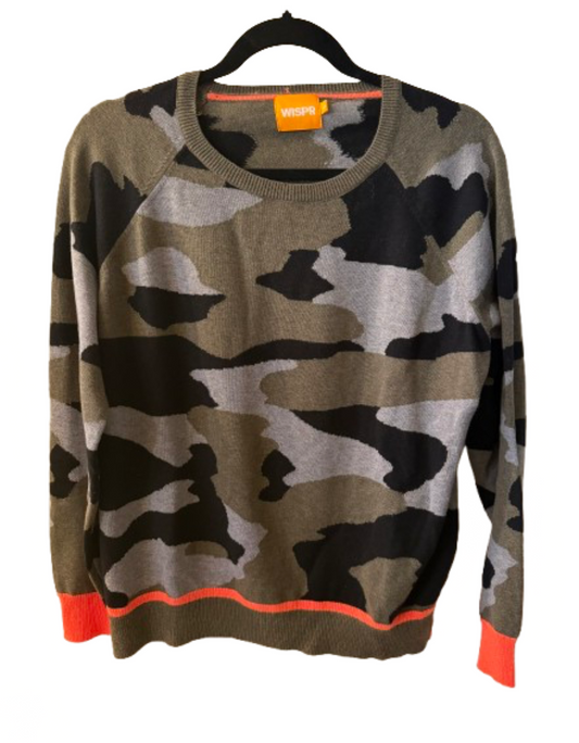 WISPR Black and Orange Camo Sweater - Large | Preowned