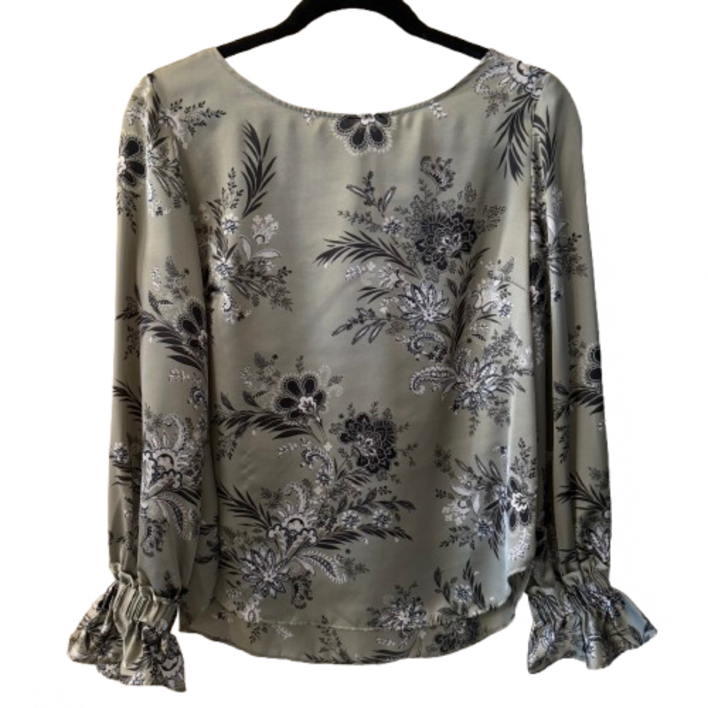 Ann Taylor Green and Black Floral Blouse - XS | Preowned