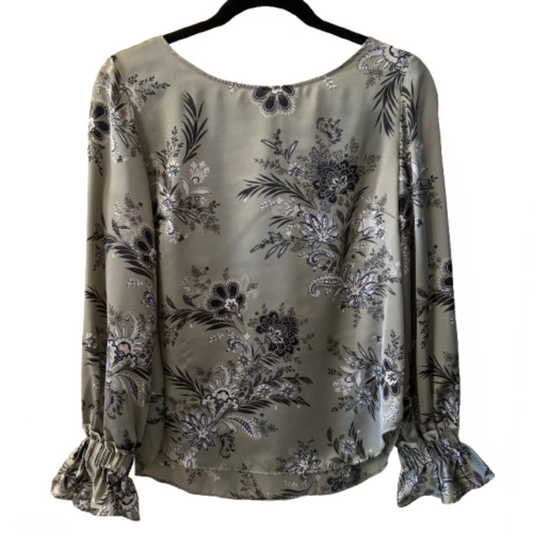 Ann Taylor Green and Black Floral Blouse - XS | Preowned