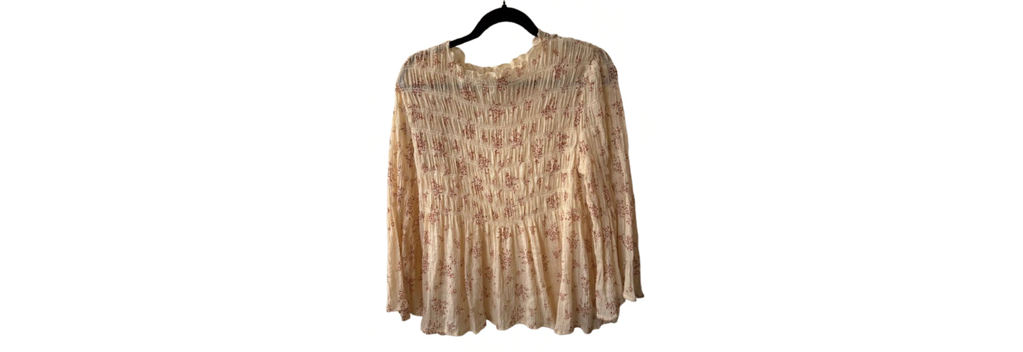 Adiva Floral Smocked Blouse with Bell Sleeves - LG | Preowned