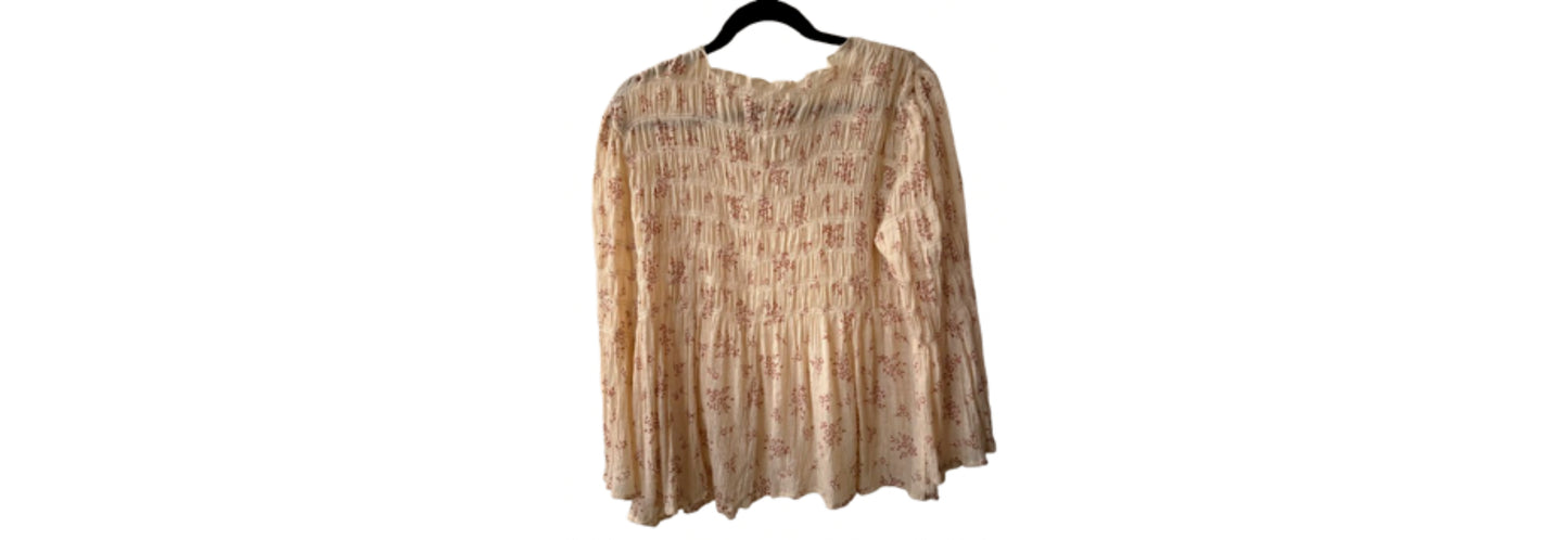 Adiva Floral Smocked Blouse with Bell Sleeves - LG | Preowned