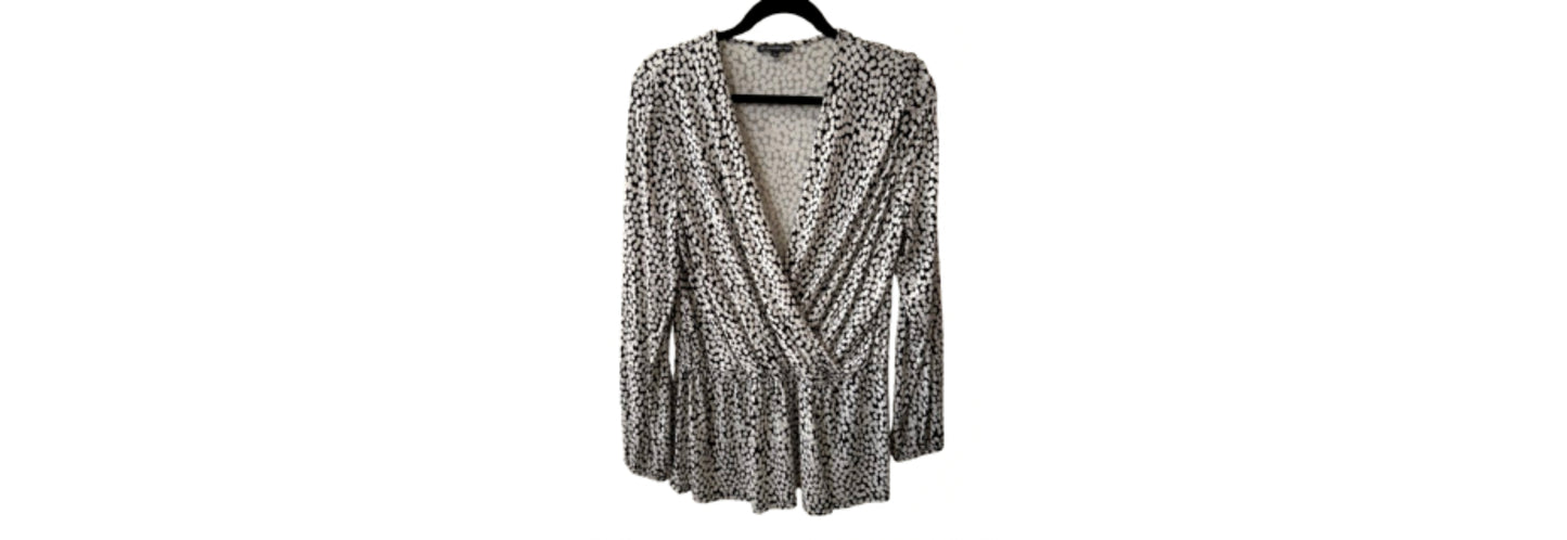 Adrianna Papell Wrap Style Blouse Black and White - LG | Preowned