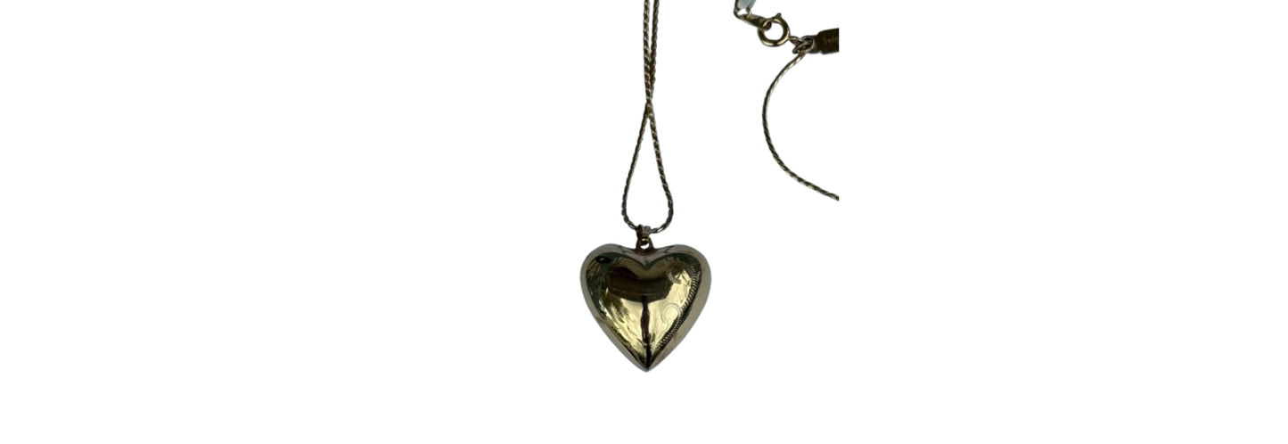 Bergere Vintage Etched Puffed Gold Heart Necklace Gold Filled | Preowned