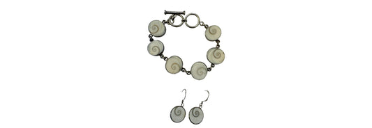 Shiva Eye Shell Bracelet and Earrings Set Sterling Silver | Preowned