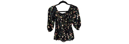 Savanna Jane Blouse Black with Pink and Green Floral Print- Small | Preowned