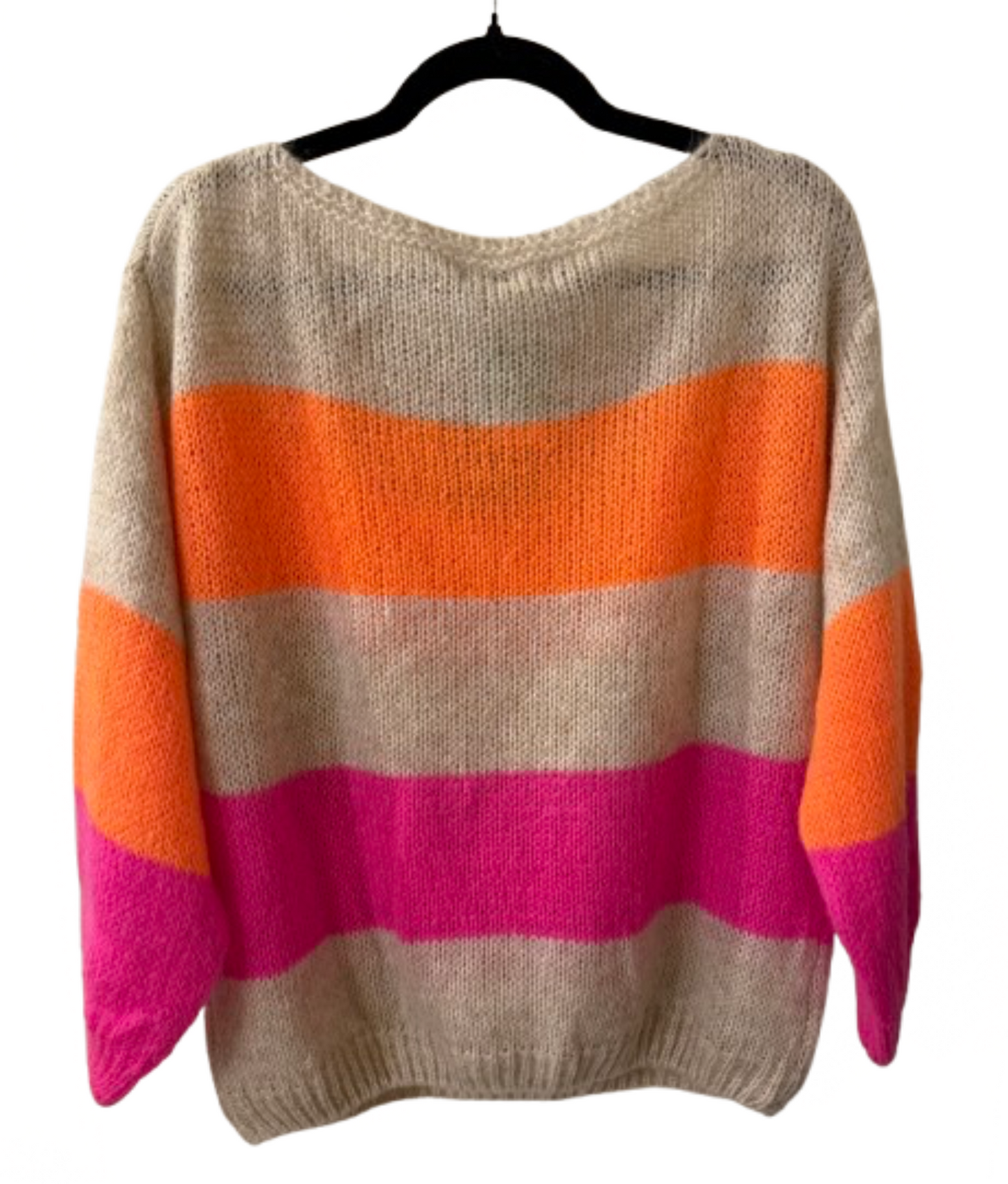 Beige Sweater with Orange and Fuchsia Stripes - One Size