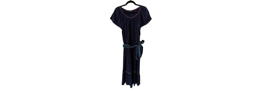 Talbots Crinkled Gauze Midi Dress Navy Blue with  Belt - LG | Preowned
