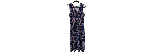 Talbots Tie Front Maxi Dress Navy Pink and White Floral Swirls - LG | Preowned