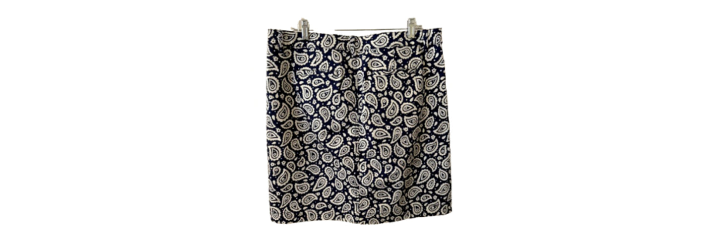Talbots Paisley Navy and Beige Denim Skirt - SZ 14 | Preowned