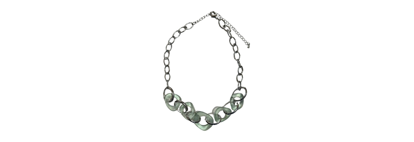 Silver Metal and Seafoam Lucite Links Necklace 16"-20" | Preowned
