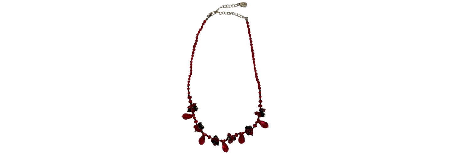 Red Crystal Bead Necklace 16"-18" | Preowned