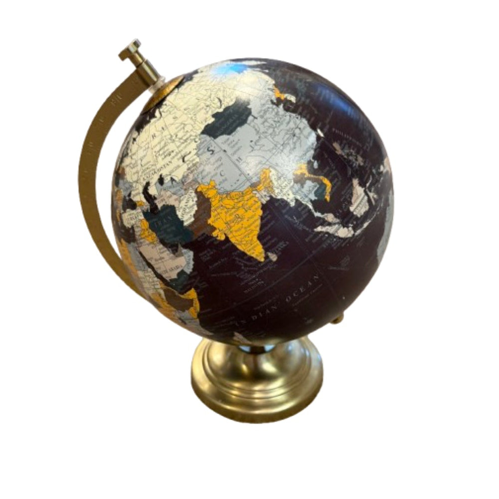 Decorative Black Desk Globe 10"H with Brass