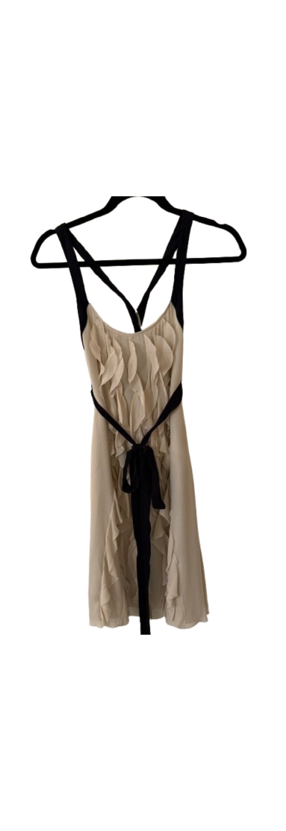 Quillaree Dress Cream Ruffle with Black Straps - SZ 2 | Preowned