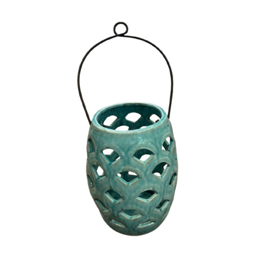 Allen & Roth Ceramic Aqua Lantern | Preowned