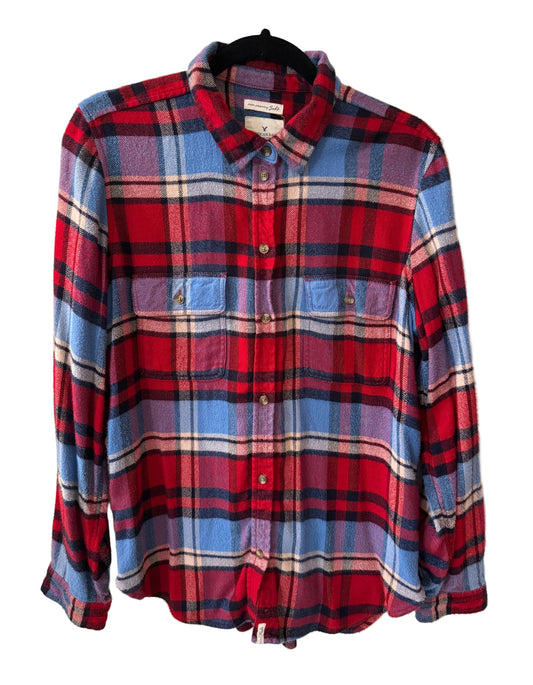 American Eagle Plaid Shirt Blue and Red - Large | Preowned
