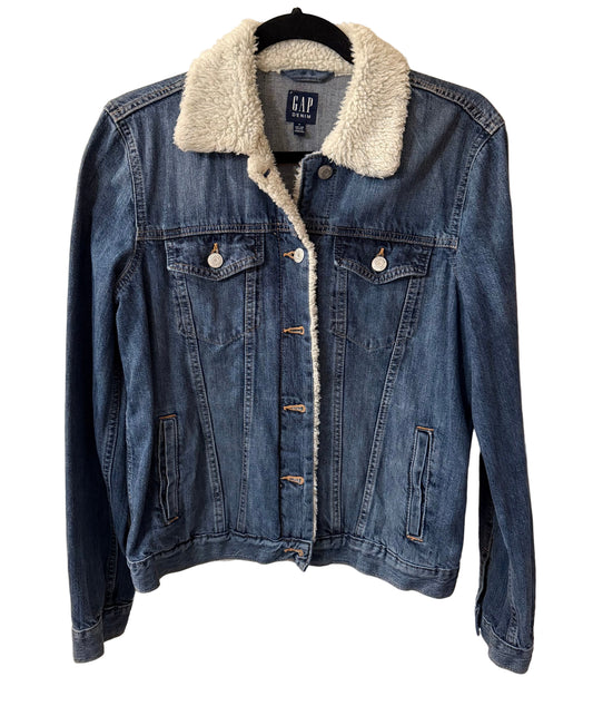 Gap Blue Denim Jacket with Fur Collar - Medium | Preowned