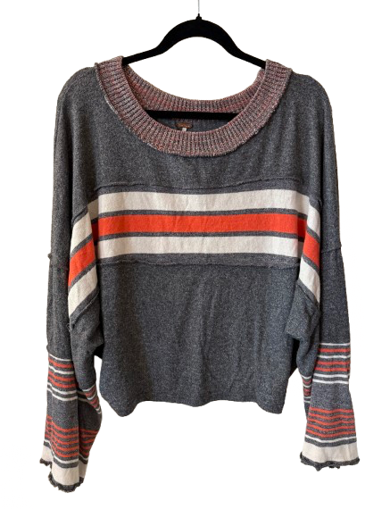 Free People Gray Sweater with Orange and White Stripes - Small | Preowned
