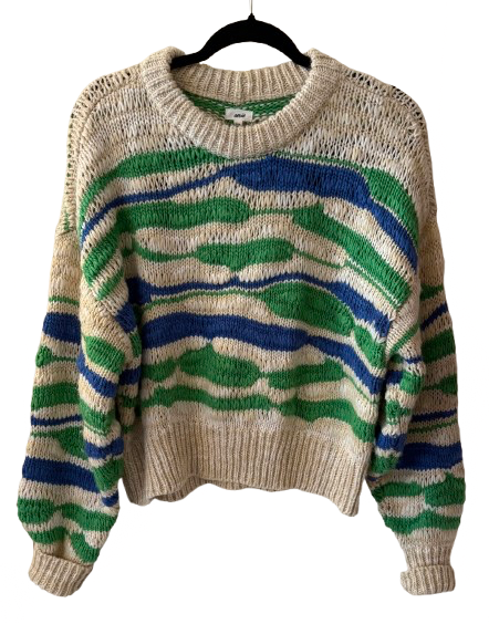 Aerie Sweater with Green and Blue Stripes - Small | Preowned