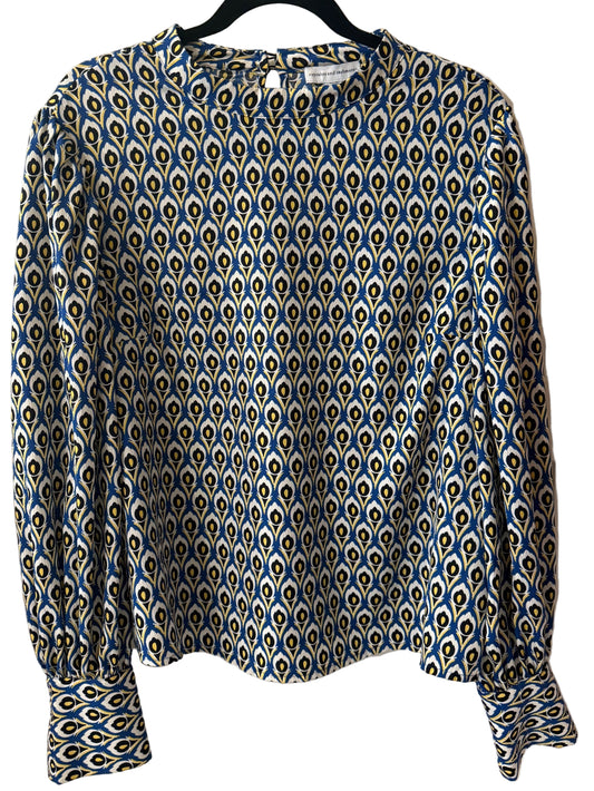 Cupcakes and Cashmere Blouse Blue with Peacock Feather Pattern - XL | Preowned