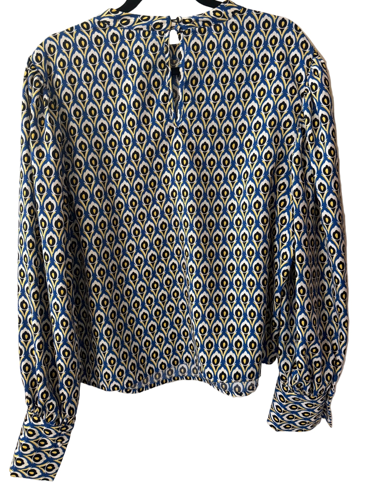 Cupcakes and Cashmere Blouse Blue with Peacock Feather Pattern - XL | Preowned