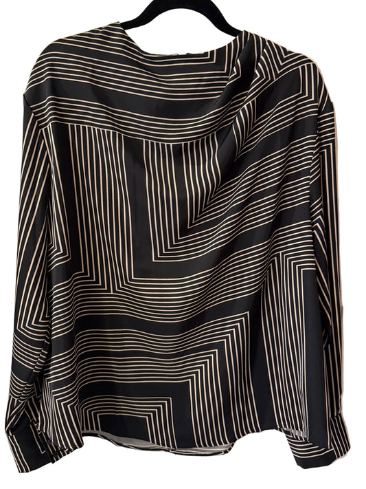 H & M Blouse Black and Tan Angled Stripes - XL | Preowned