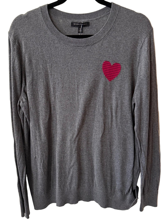 Banana Republic Sweater Gray with Pink Striped Heart - XL | Preowned