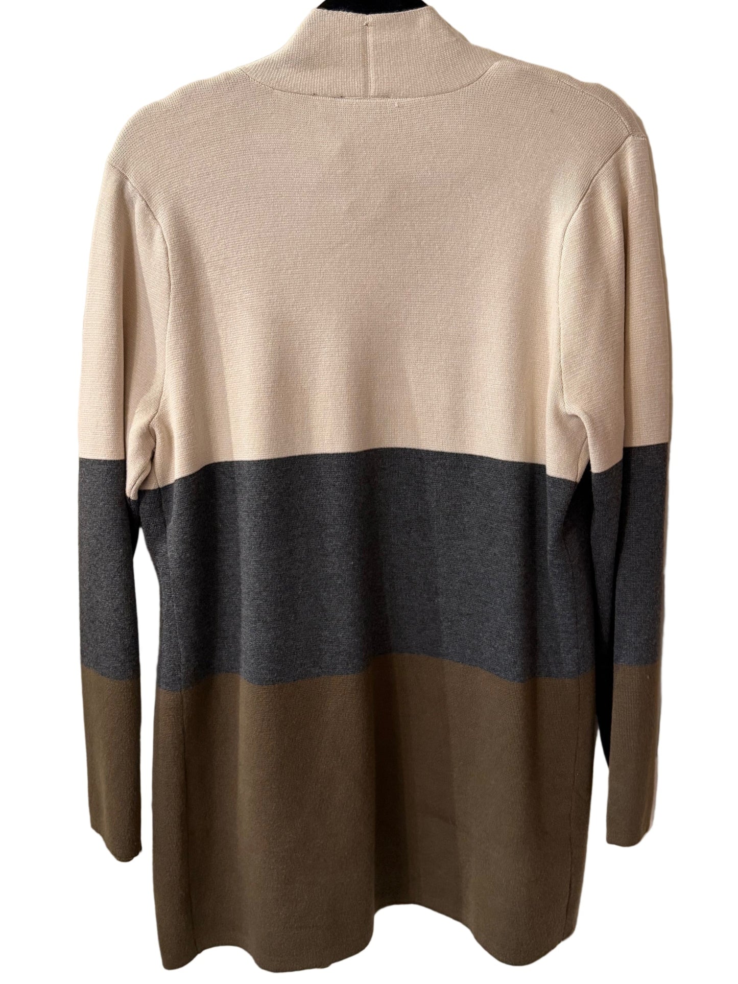 Devotion by Cyrus Cardigan Sweater Wide Striped Cream Navy and Olive - LG | Preowned