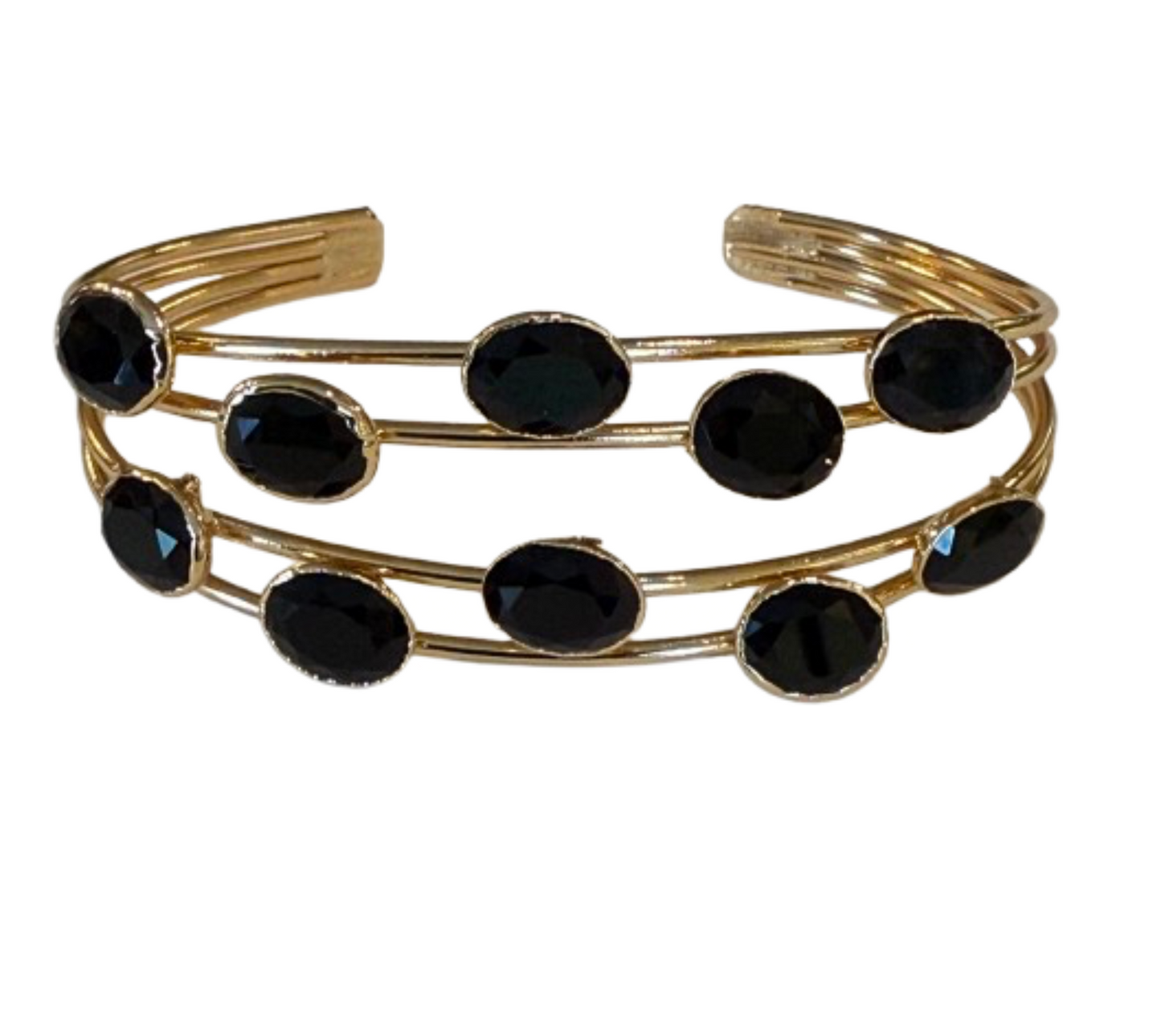 Gold Multi Wire Bangle Bracelet with Oval Stones