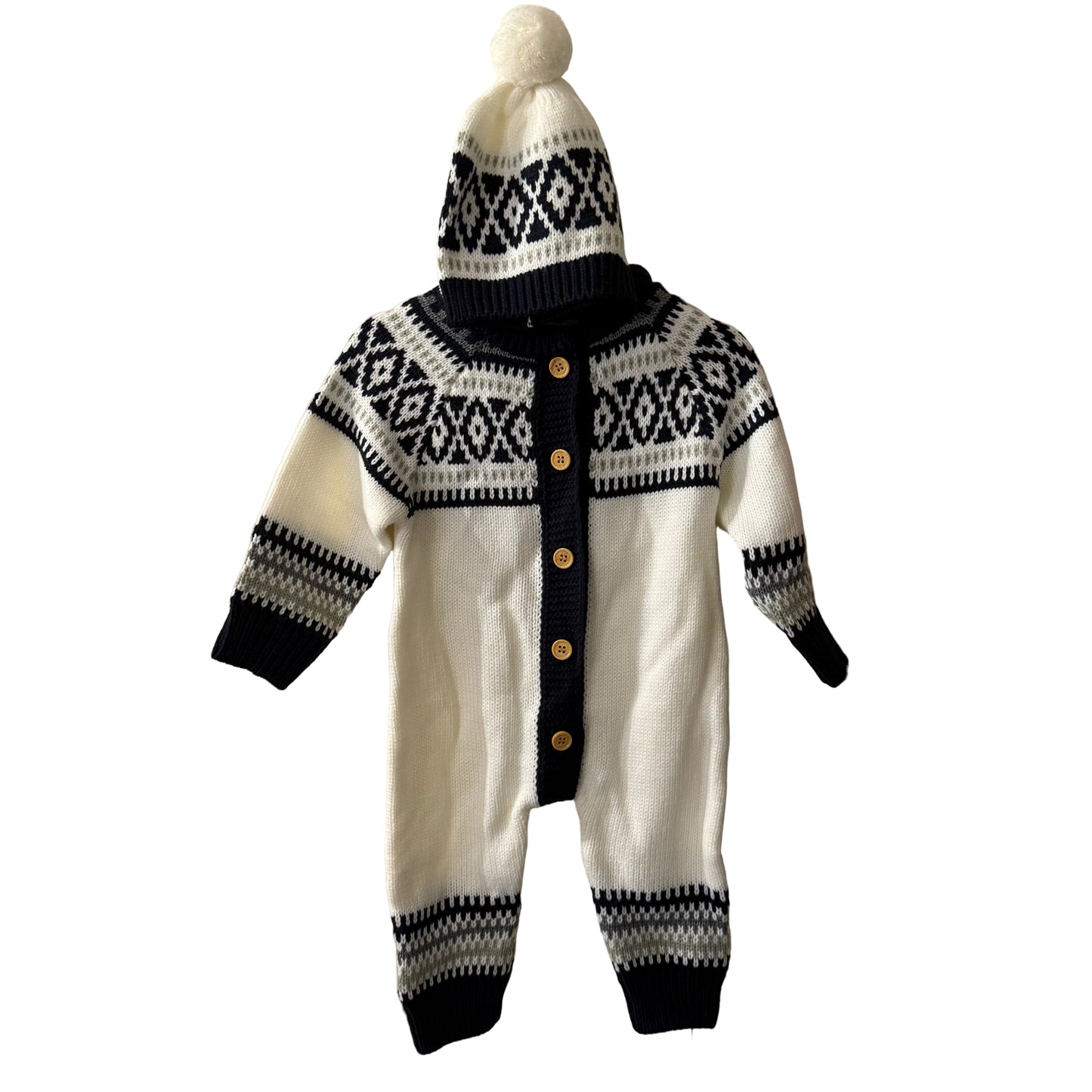 Hand Knit Sweater with Matching Hat Off White and Blue - Toddler | New