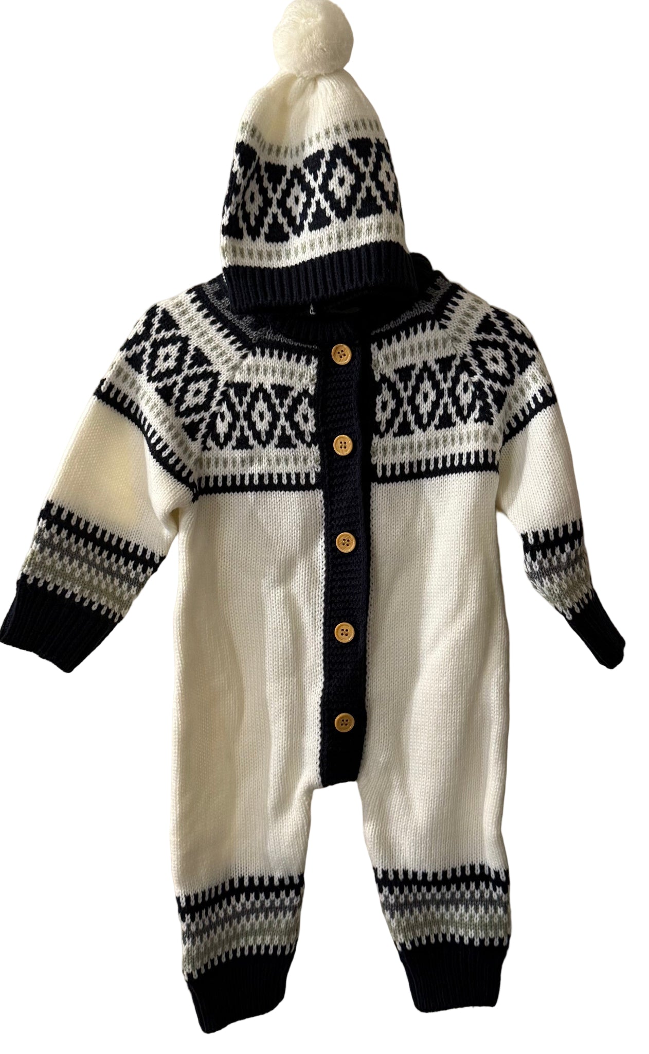 Hand Knit Sweater with Matching Hat Off White and Blue - Toddler | New