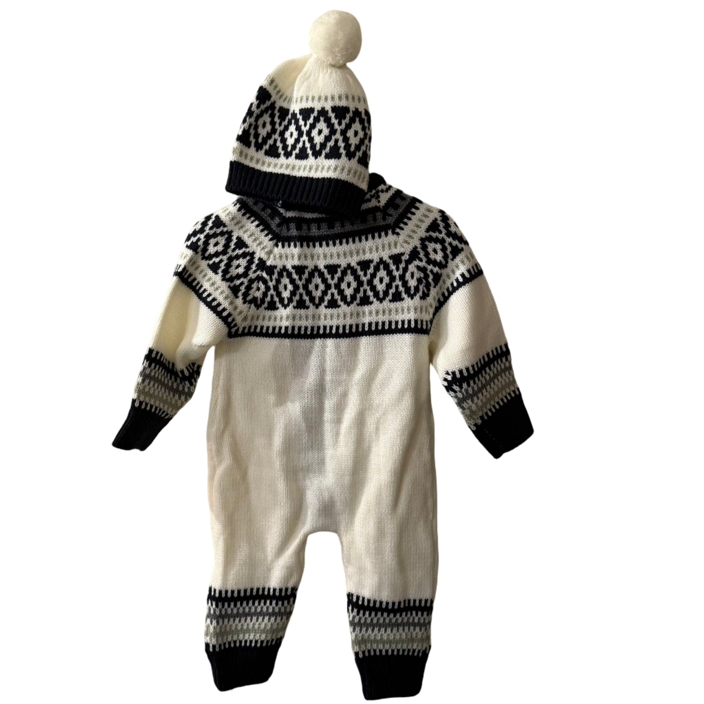 Hand Knit Sweater with Matching Hat Off White and Blue - Toddler | New