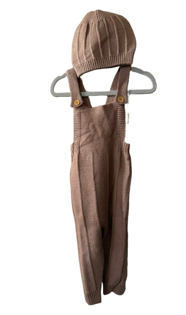 Hand Knit Brown Overall with Matching Hat - Toddler | New
