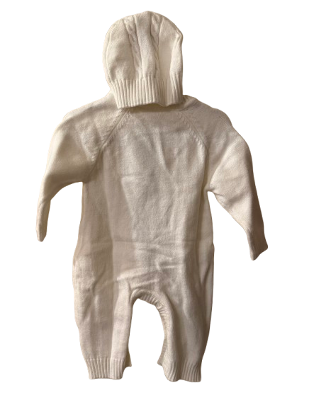 Hand Knit Off White Diamond Pattern Onesie with Matching Hat and Socks | New