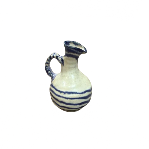 Artisan Handcrafted Pottery Vase Blue Striped Mini Pitcher
