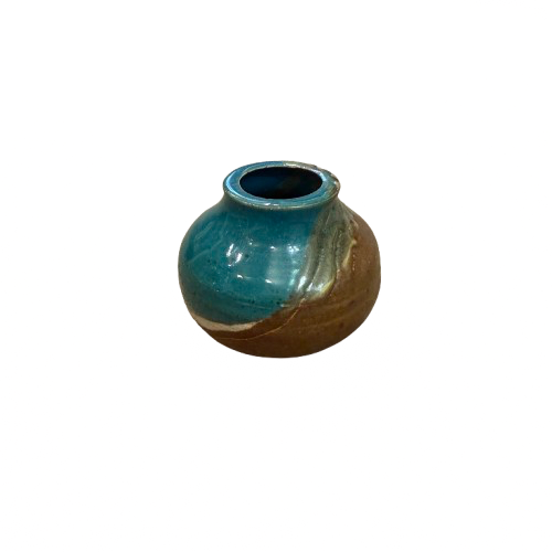 Artisan Handcrafted Pottery Vase Two Tone Swirl Teal & Brown