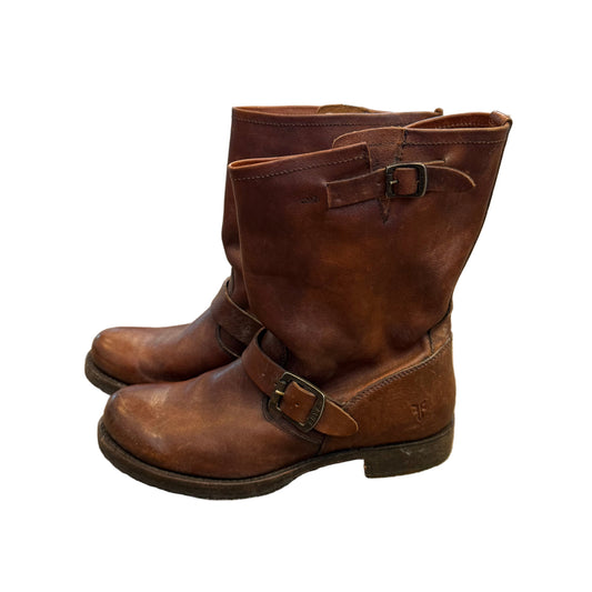 Frye Women's Veronica Short Brown Lather Pull-On Boots Size 9 | Preowned