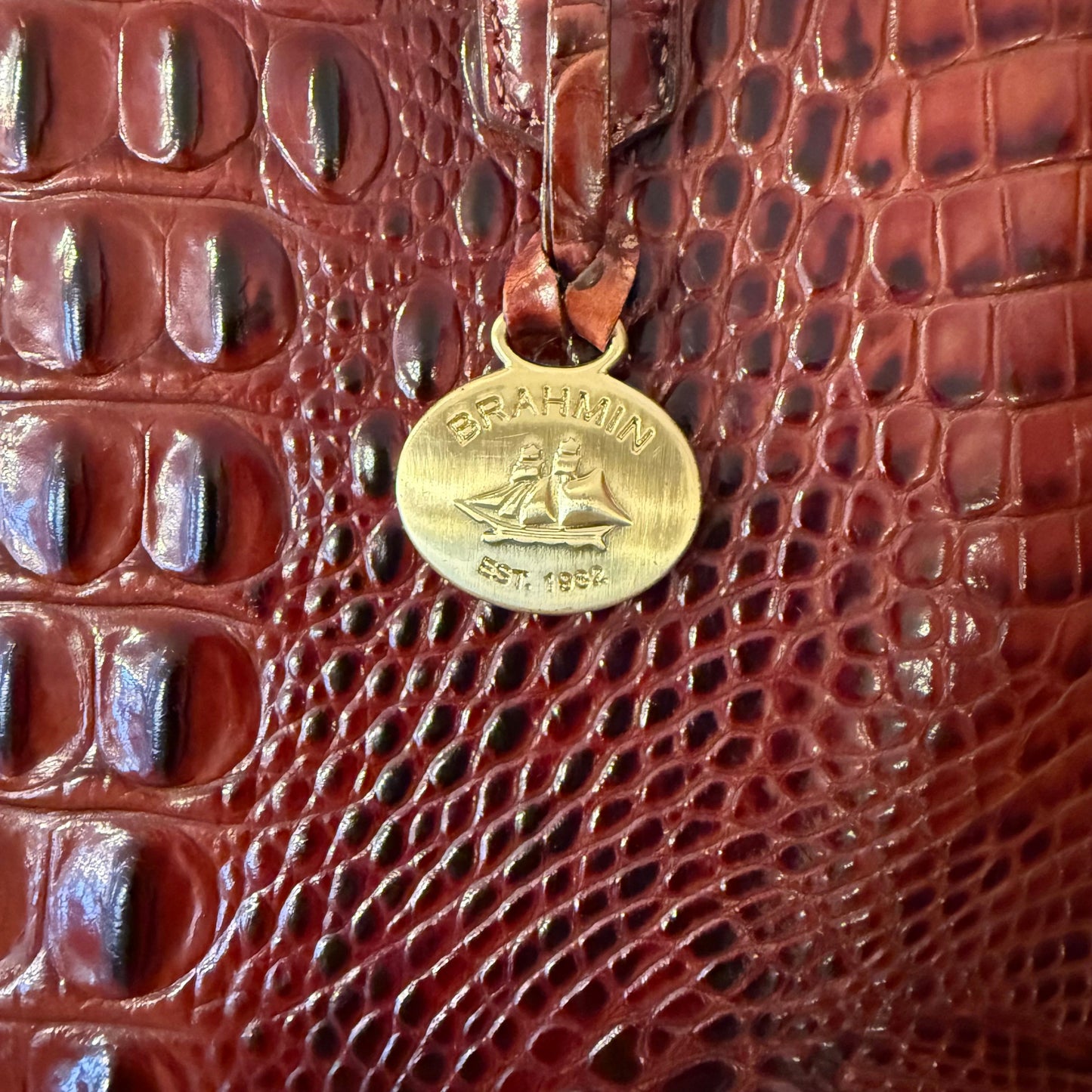 Brahmin Anywhere Embossed Leather Tote - Pecan Melbourne| Preowned