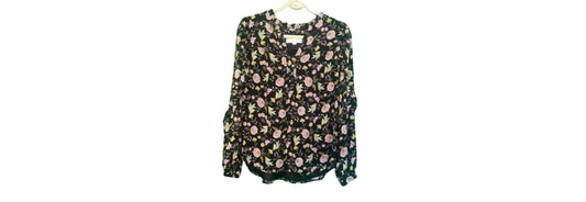 The Loft  Blouse Yellow Pink Floral - Medium