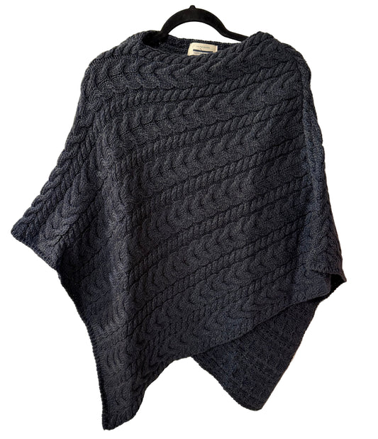 Ply The Waters Irish Wool Poncho Dark Blue - SM | Preowned