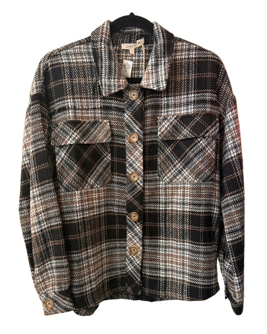 Plaid Shacket Top Mocha/Black SM