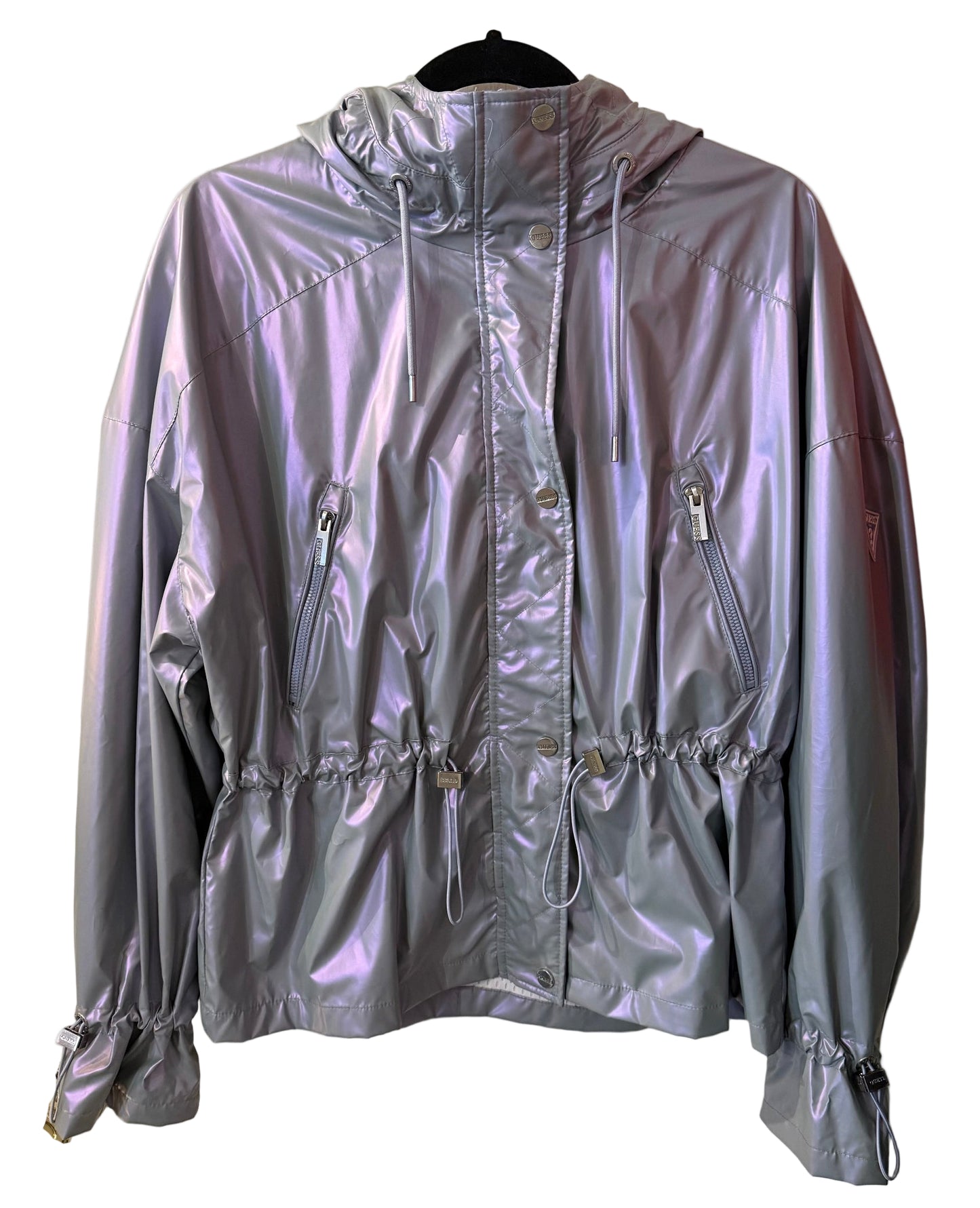 Guess Hooded Raincoat Silver MD |Preowned