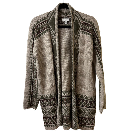 Lucky Long Aztec Cardigan Sweater Beige and Green - SM | Preowned