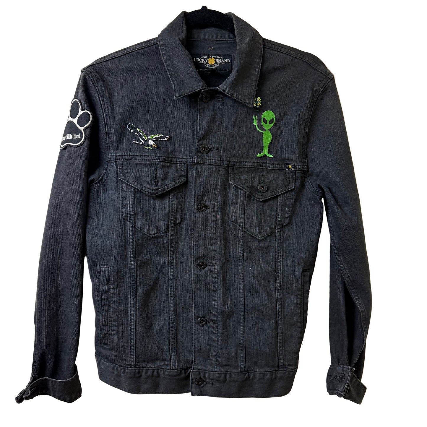 Lucky Black Denim Jacket with Patches SM | Preowned
