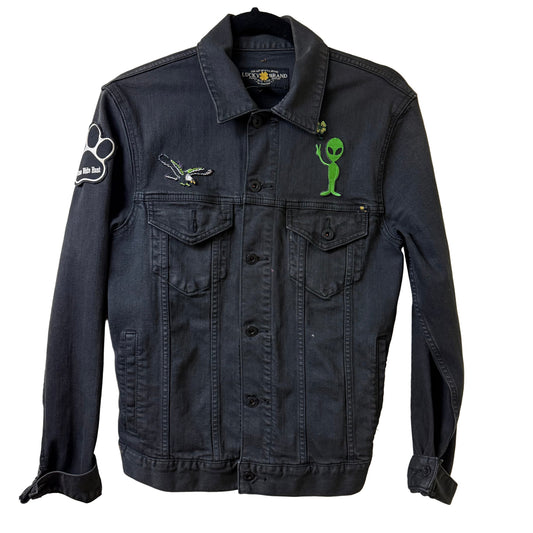 Lucky Black Denim Jacket with Patches SM | Preowned