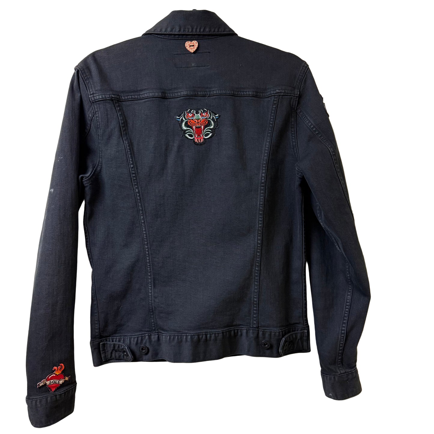Lucky Black Denim Jacket with Patches SM | Preowned