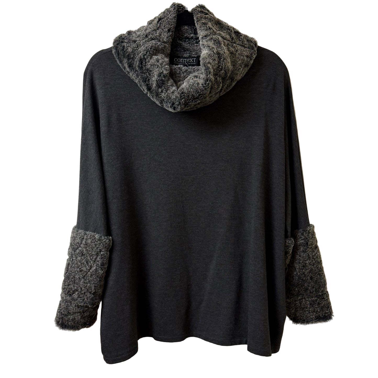 Context Gray Mock Neck Faux Fur Trim Sweater - Small Petite | Preowned