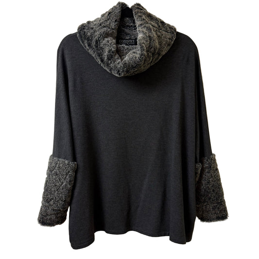 Context Gray Mock Neck Faux Fur Trim Sweater - Small Petite | Preowned