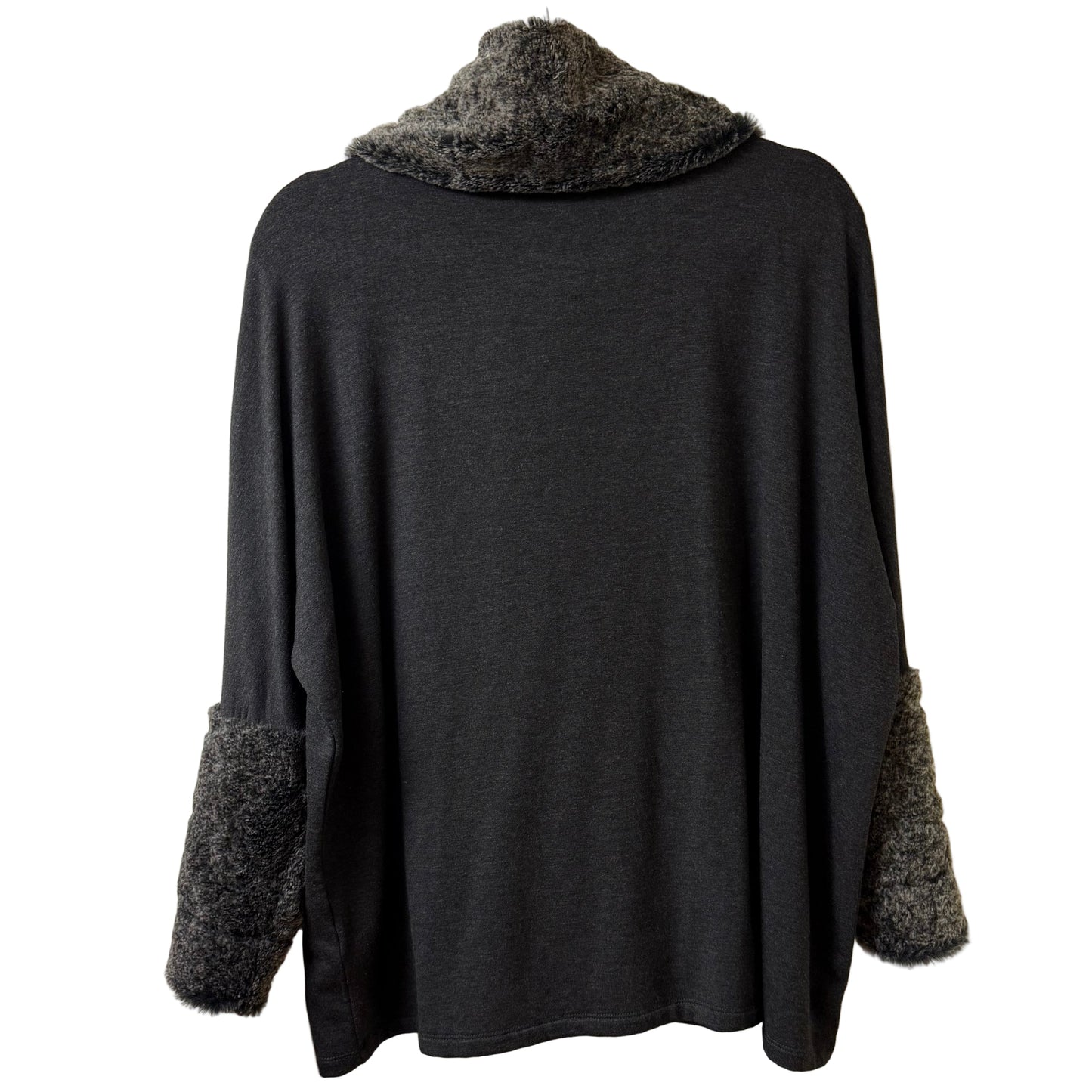 Context Gray Mock Neck Faux Fur Trim Sweater - Small Petite | Preowned