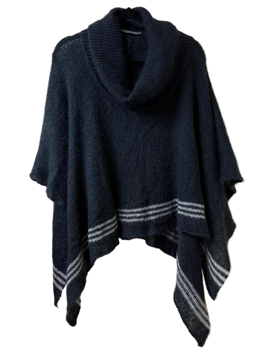Wooden Ships Navy Cowl Neck Mohair Blend Wool Poncho - One Size | Preowned